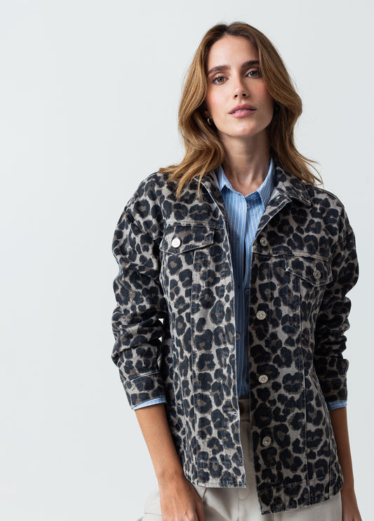 Grey Leopard Print Bomber Jacket