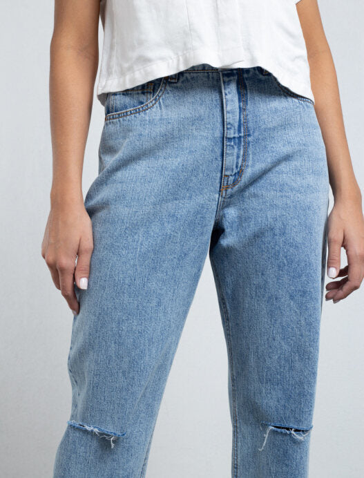 Jeans with rips.