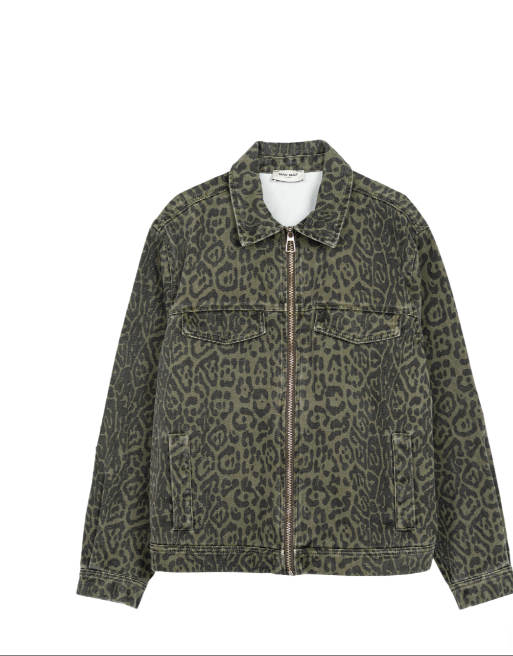 Green animal print denim jacket