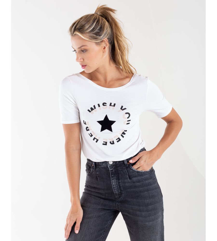 Women's short-sleeved ecru t-shirt with low-cut back